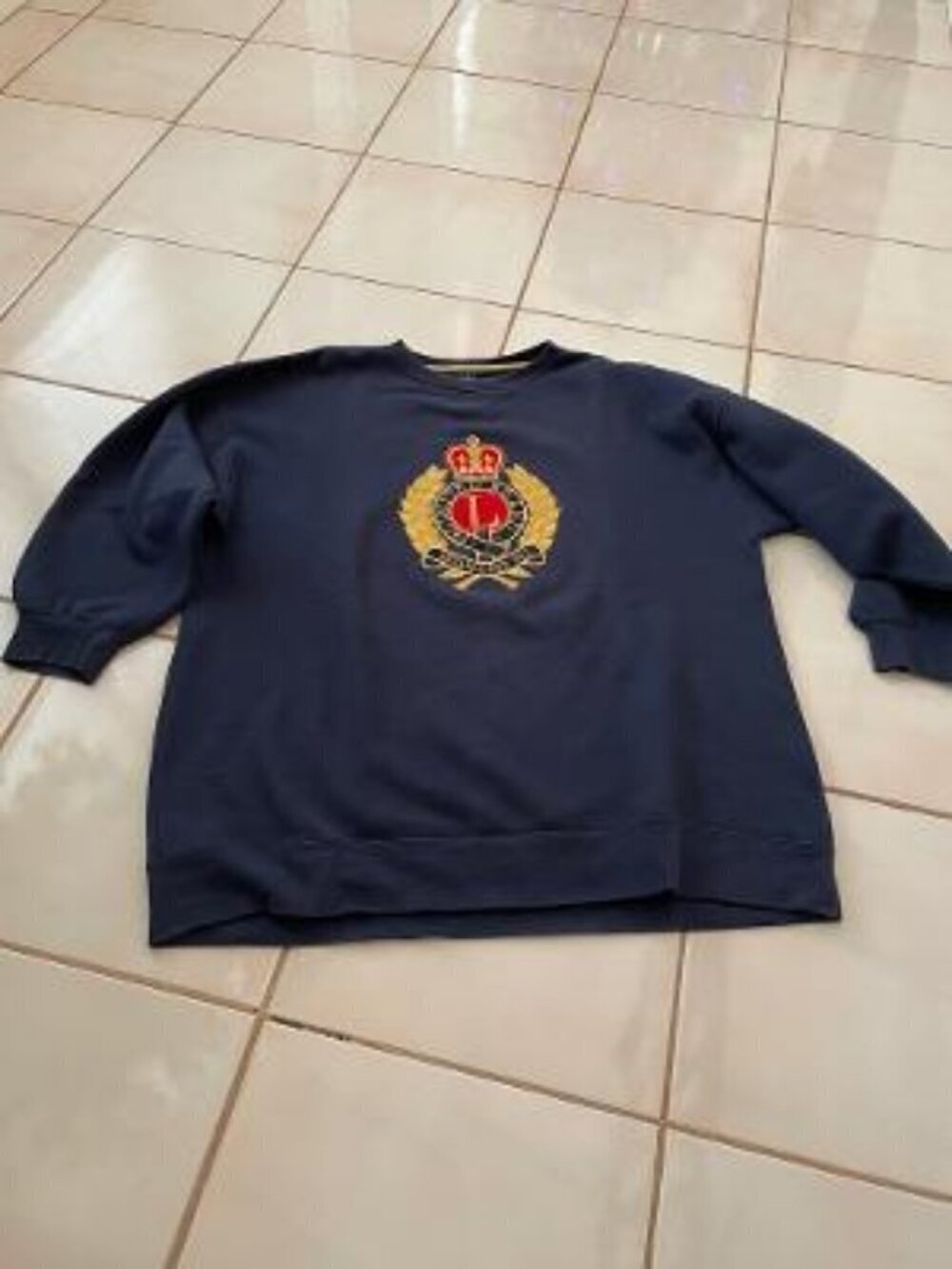 The Limited Navy Blue Gold Crest Oversized Sweatshirt. 1990's